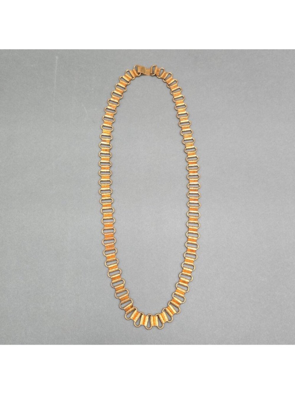 Antique Victorian Book Chain Necklace 24" Gold Tone 15.6mm Embossed Floral Panel - Picture 7 of 16